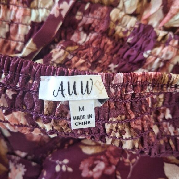 AUW Womens Jumpsuit Wide Leg Floral Country Boho Fairy Sweetheart Neck Medium - Picture 2 of 14